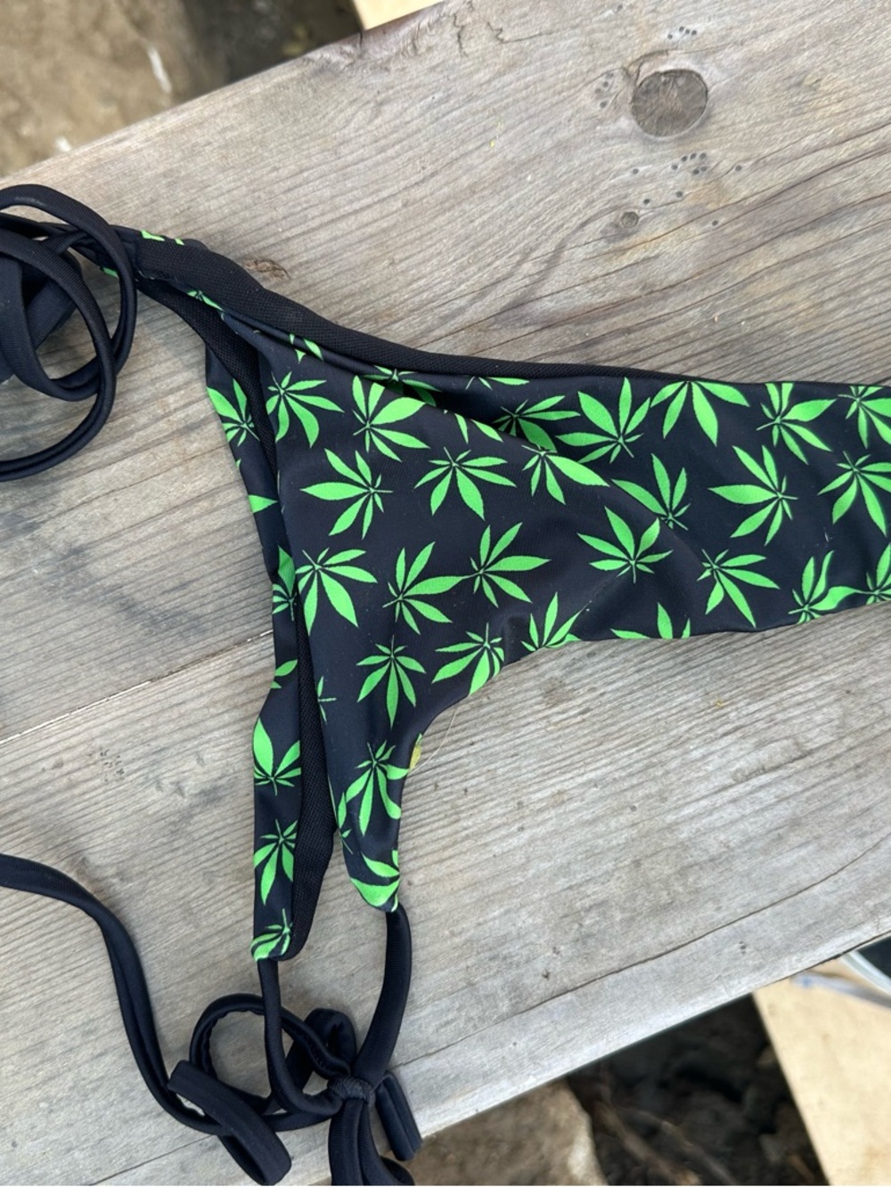 Spencer's Black Bikini Bottom with Neon Green Leaf Print